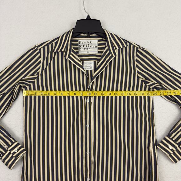 Frank & Eileen Silvio Untuckable Button-Up Shirt Womens S Navy & Yellow Stripes - Picture 4 of 10